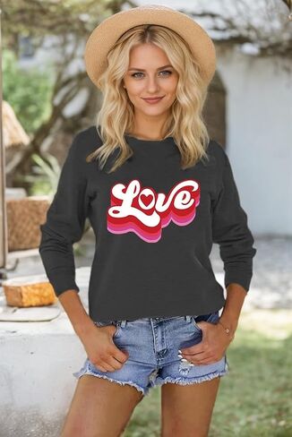 سويت شيرت عيد الحب للسيدات بلوفر مطبوع عليه عبارة Love Love Heart in Kuwait