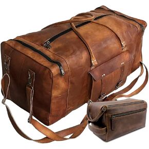 Large Leather 24 Inch Luggage Duffel Weekender Travel Overnight Carry One Duffel Bag For Men Travelling Combo With Toiletry