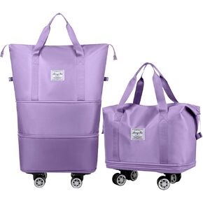 Foldable Travel Bag, Expandable Duffel Bag Suitcase, Detachable Rolling Wheels, Carry-on Large Duffel Bag, Luggage Bag, Suit Gym, Camping or Business Trip (Black)