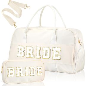 2 Pcs Wedding Weekender Bag Bride Groom Duffle Bag Chenille Letter Patch Travel Bag for Bridal Shower Honeymoon Gift(BRIDE) in Saudi Arabia
