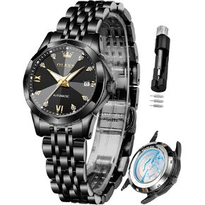 OLEVS Womens Automatic Watches Diamond Stainless Steel Self Winding Ladies Dress Wrist Watches Luminous Waterproof
