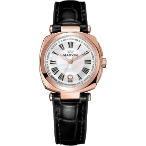 marvin Watches for Women Swiss Women's Wrist Watch with Silicone and Leather Strap,Rose Glod-Tone Stainless Steel Case,Quartz Movement,50M Waterproof