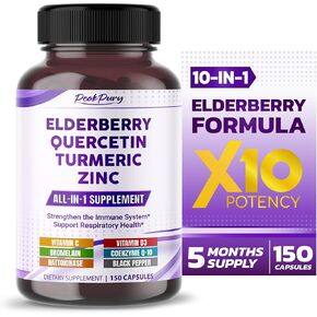 Elderberry 12,000mg Quercetin 3,000mg Turmeric 500mg Zinc 50mg - Support The Immune System, Respiratory Health - Made in The USA