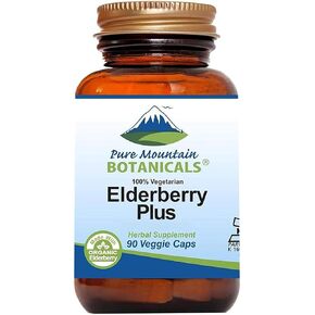 Pure Mountain Botanicals Elderberry Supplement - Vegan Kosher Capsules with 750mg Organic Elderberry and 200mg Elderflower