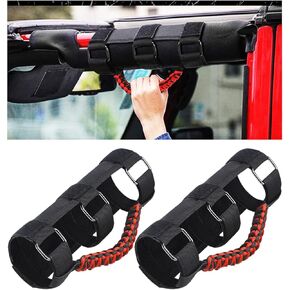 Roll Bar Grab Handles Paracord Hand Grips Accessories for Jeep Wrangler JL JK TJ YJ Gladiator 4XE Rubicon Sahara Unlimited (Evolution Black 4 Pack)