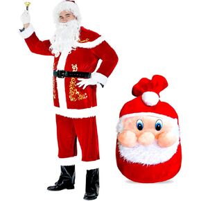 Santa Claus Costume for Men,11PCS Men's Deluxe Santa Suit,Christmas Costume Suit for Men Adults, Santa Clause Costume