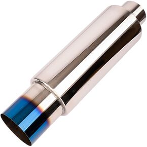 3.0 Inch Inlet 4.0 Inch Outlet Exhaust Muffler 3.0" to 4.0" Universal 18.5" Length Stainless Steel Polished Exhaust Tip Burnt Blue