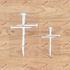 Jesus Cross Nails Christian Symbol God Christ Vinyl Decal Sticker - 2 Pack White, 4 Inches, 6 Inches - Distressed No Background for Car Boat Laptop