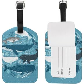 ALAZA Whales Sea Coral Luggage Tag PU Leather Bag Suitcases Label 2 Pieces Set