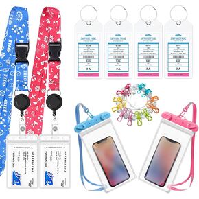 Cruise Ship Essentials Set Includes 4 Cruise Luggage Tag Holders 2 Retractable Cruise Lanyard 2 Waterproof Phone Pouch and 1 Travel Clothesline Suitable for Royal Caribbean, Carnival Cruise Lines