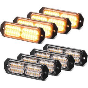 Led Strobe Lights for Trucks, 24 Amber Led, 8PC Pack, Emergency Surface Mount Grille Light, 23 Flashing Mode Mini Warning Grill Bar, Upgraded Waterproof for Ram F150 F250 F350 Truck Van (CB-03-Y-8)