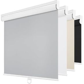 ChrisDowa Cordless Blackout Roller Shades for Windows, Thermal Insulated UV Protection Pull Down Shades, Total Blackout Window Blinds for Home, Office, Bedroom, Door (35" W x 72" H, Grey)