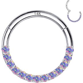 14k Real Gold Cartilage Earring for Women, 16G 6mm Hinged Segment Earring Hoop, Purple Opal Nose Rings, Helix, Rook, Tragus, Daith Piercing Jewelry
