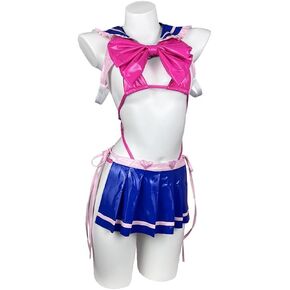 KORURACLUB Cheerleading Bow sailor costume（6-Piece Set） Pink premium pu cosplay lingerie Cheerleading Bow sailor Lingerie