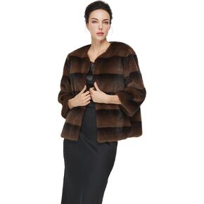 Women Faux Fur Leopard Coats Cropped Jacket with Pockets Long Sleeve Shaggy Warm Outerwear for Fall Winter