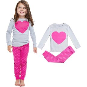 2 Piece Kids & Toddler Girls Pajamas Set - 100% Cotton Heart Love Girl Pjs - Soft Toddler Pajamas (12m-8y)