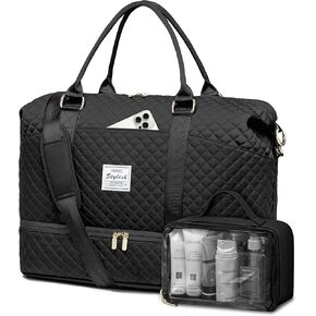 Women Weekender Travel Duffle Bags: Duffel Overnight Bag with Shoe Compartment Large Carry on Tote Bag Toiletry Bag Weekend Yoga Gym Bags with Wet Pocket Hospital Bags for Labor and Delivery Black