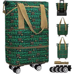 Rolling Duffle Bag with Wheels, Expandable Foldable Duffel Bag for Travel, Light Weight Large Weekend Bag, Carry on Duffel Bag Rolling Luggage Bag with Shoulder Strap for Travel Camping Sports, Green