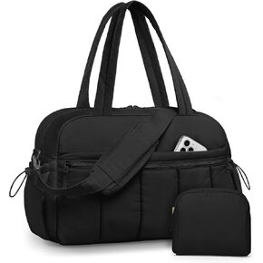 Travel Duffle Bag for Women: Weekender Bags with Toiletry Bag Gym Yoga Bag with Wet Pocket Water Resistant Weekend Carry on Duffel Tote Bag for Workout Sports Hospital Bags Black