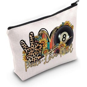 WZMPA Funny Billiards Cosmetic Makeup Bag Pool Player Gift Peace Love Lucky 8 Pool Makeup Zipper Pouch Bag Cue Sports Merchandise (Peace Pool)