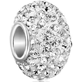 CharmSStory 925 Sterling Silver White Simulated Birthstone Charms Synthetic Crystal Bead For Bracelets
