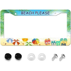 Ocean Waves License Plate Frame, Blue Car Accessories with 2 Holes and Screws Fits US Standard License Plates 12x6 Inch
