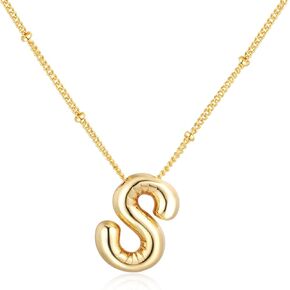Bubble Letter Necklace Balloon Initial Necklaces for Women Dainty Alphabet Pendant 14K Gold Plated Puffy Name Personalized Jewelry