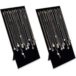 MOOCA 2 Pcs Set Lightweight Premium Black Velvet Chain Display with Easel Necklace Display Stand, Jewelry Storage Holder for Chain, 7 5/8 W x 14 1/8 H in, Black Velvet