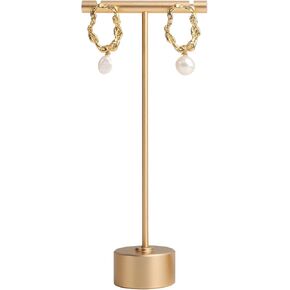 GemeShou Gold Metal Single Pair T Bar Earring Retail Display Stand for show, Tabletop Jewelry Tower Holder for Girl Women【Gold-Round Base Height 5.3"】