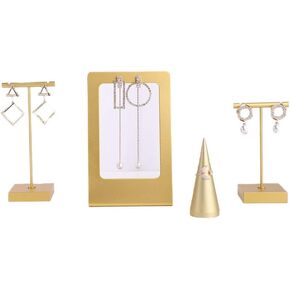 GemeShou 4pcs jewelry holder sets for earrings rings, Jewelry display stand for selling, earring storage organizer for show boutique store, jewelry photography props【Gold Jewelry Display Set 4pcs 】