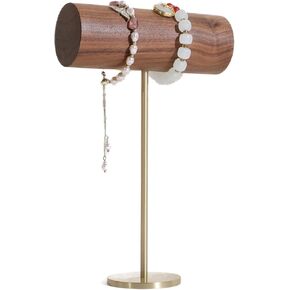GemeShou Walnut Bracelet Holder-High, Wood Bracelet Storage Organizer, Brass T Bar Display, Perfect for Jewelry Boutique Store