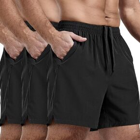 3 Pack Men's Athletic Running Shorts 5 Inch Gym Workout Shorts Quick Dry Active Sports Shorts with Zip Pockets(Black,Black,Black,XL)