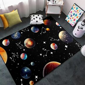 Space Rug for Kids Room - Solar System Rug Outer Space Rug for Kids Room Galaxy Rugs for Kids Bedroom Galaxy Planet Print Rug Space Themed Educational Learning Area Rug for Bedroom,3'×5'