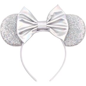 Silver Glitter Mouse Ears Headband - Princess Ears with Hair Accessories for Women, Girls and Kids