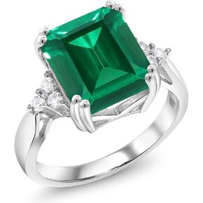 Gem Stone King 925 Sterling Silver 12X10MM Emerald Cut Gemstone Birthstone Engagement Ring | Wedding Anniversary Promise Ring For Women | Available In Size 5, 6, 7, 8, 9