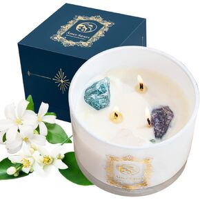 Healing Chakra Crystal Candles with Amethyst Manifestation Bracelet, Spiritual Meditation Scented Candle Gift Set for Women Mom, Premium Natural Fragrance Soy Wax for Relaxation Stress Relief