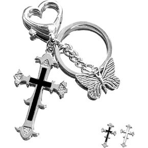 Meefisher Black Vintage Y2k Cross Butterfly Keychains for Women, Aesthetic Accessories Cute Retro Punk Keyring key Chain Gift,Bag Charms
