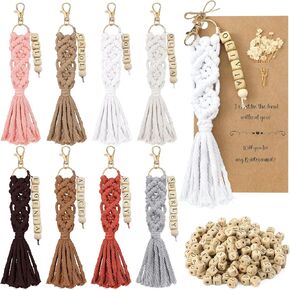 8 Sets Bridesmaid Proposal Gift Boho Macrame Keychains DIY Name Craft Keychain Making Bridesmaid Bridal Shower
