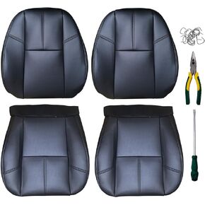 Black Leather Seat Cover for Chevy Silverado GMC Sierra Yukon Suburban Tahoe Avalanche 2007-2014, Driver or Passenger Bottom Side with Installation Kit