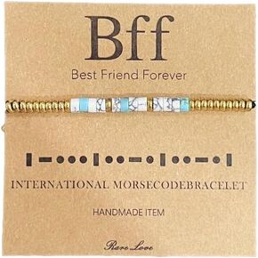 Morse Code Beaded Bracelets Tiny Turquoise Stone Beads Morse Code String Rope Bracelets Godmother New Beginning You'll be Missed BFF Thank You Graduation Baptism Goodbye GIft with Message Card
