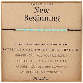 Morse Code Beaded Bracelets Tiny Turquoise Stone Beads Morse Code String Rope Bracelets Godmother New Beginning You'll be Missed BFF Thank You Graduation Baptism Goodbye GIft with Message Card in Kuwait