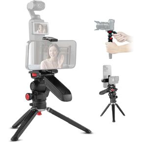 NEEWER Mini Tripod for Camera and Phone with Handle/Phone Holder/Action Camera Adapter/360° Pan & Tilt, Vlog Selfie Stick Stable Grip Compatible with iPhone GoPro Hero 12 11 10 Samsung DSLRs, TS003