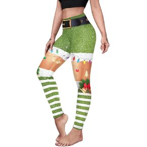 Eciodci Women's Ugly Christmas Leggings 3D Xmas Lights Printed Christmas Day Party Funny Cosplay Skinny Pants