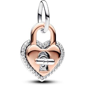 Pandora Two-tone Twistable Heart Padlock Double Dangle Charm 783079C01