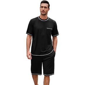 Mens Pajama Set, Soft Short Sleeve Lounge Set Pullover Pjs 2 Piece Outfits with Pocket