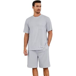 Mens Pajama Set, Soft Short Sleeve Lounge Set Pullover Pjs 2 Piece Outfits with Pocket in Kuwait