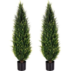 43 Inch Artificial Cedar Trees Set of 2 UV Resistant Outdoor Artificial Trees Easy Care Topiary Fake Plants for Indoor Outdoor Decoration Weather Resistant Home Decor
