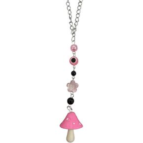 Mushroom Charm Car Hanging Ornament, Lucky Evil Eye Car Rear View Mirror Charm Interior Decoration Pendant, Hand-Painted Decoration Beads for Car, SUV, Truck - 8.1'' Long (Black)