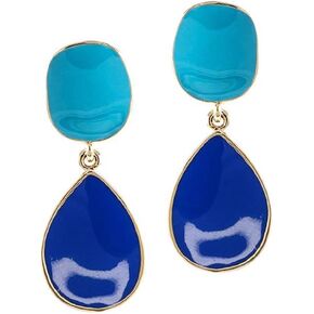 Kenneth Jay Lane Turquoise & Lapis Enamel Drop Clip Earrings