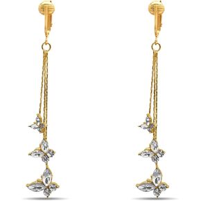 Aloha Earrings Gold Tone Sparkling Clip On Dangling Earrings
